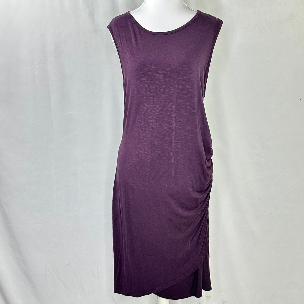 Market & Spruce Womens XL Dress Purple Plum Ruched Slub Knit Midi Stretch Casual